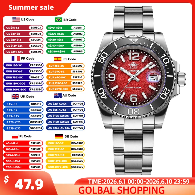 

ADDIESDIVE Men's Watch Top Brand Quartz Dive Watches AD2513 BGW9 Luminous 316L Stainless Steel 200m Waterproof Luxury Wristwatch