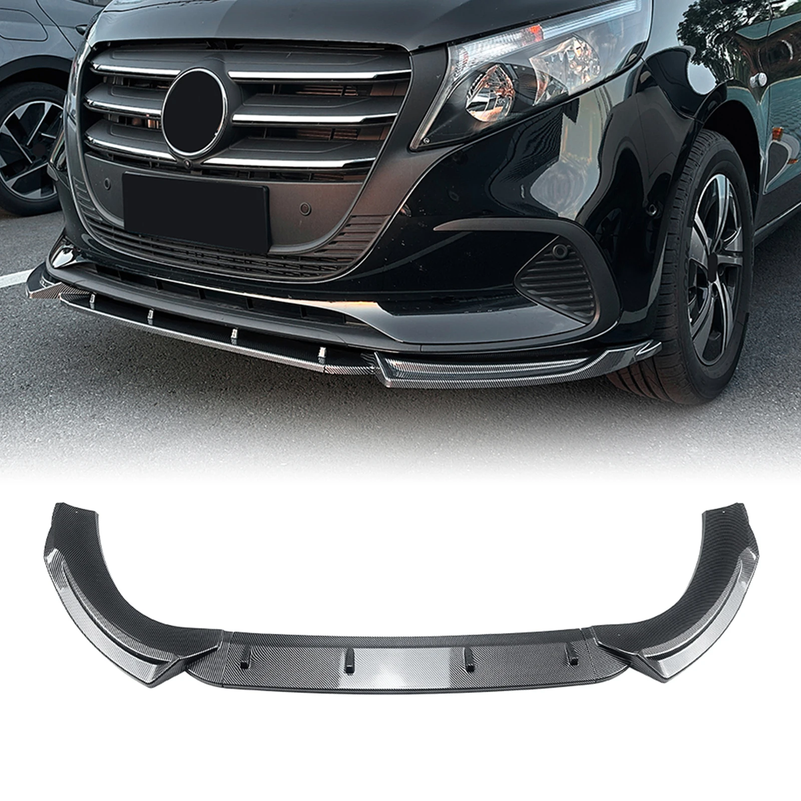 Für Mercedes Benz V-Klasse Vito W447 2024-2025 Frontstoßstangenspoilerlippe Carbon Look/Glanz Schwarz Unterer Splitterschutz