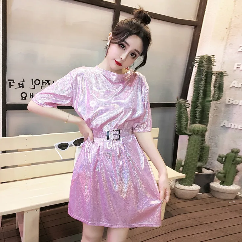 Summer New Style Women Bright Silk Top Half Sleeve T-Shirt Trendy Flowy T-shirt Top