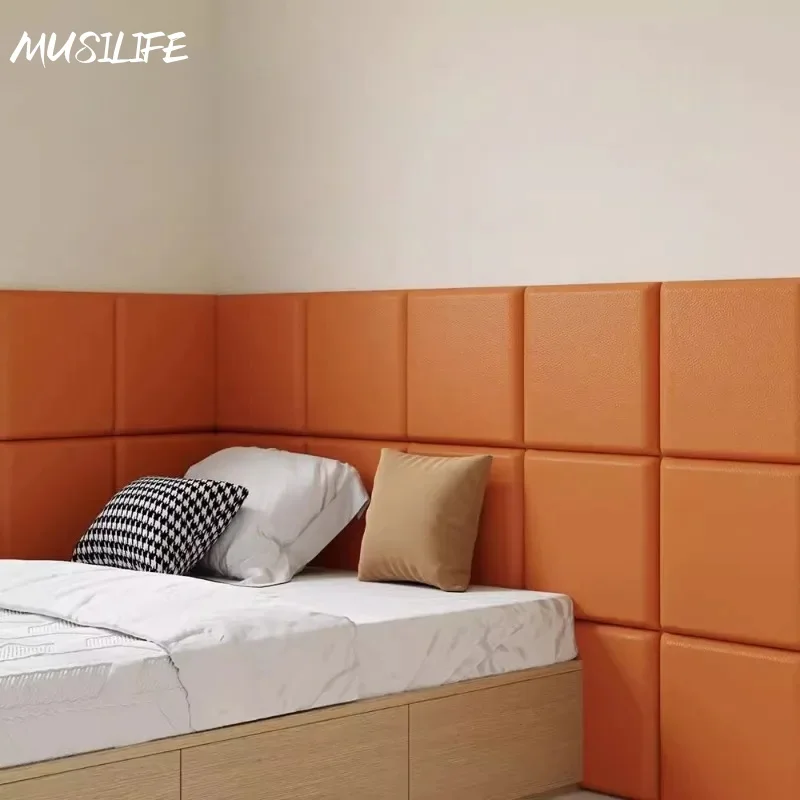 

Square Self-adhesive Leather Soft Bag for Kids Room Wall Headboard Anti-collision Bed Fence Waterproof Easy Operate Home Decor