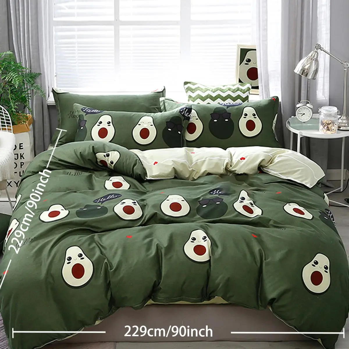 3 Piece Cute Avocado Duvet Cover Set Twin Size for adults Ultra Soft Bedding Set Green