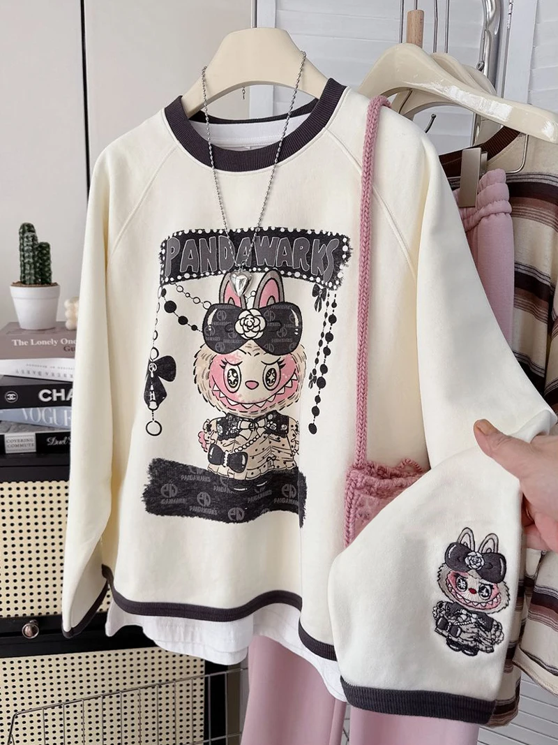 Retro Amerikaanse kleur Blo Print rond Ne Sweatshirt Long Sve ex Lente Herfst Losse Casual Veelzijdige Top