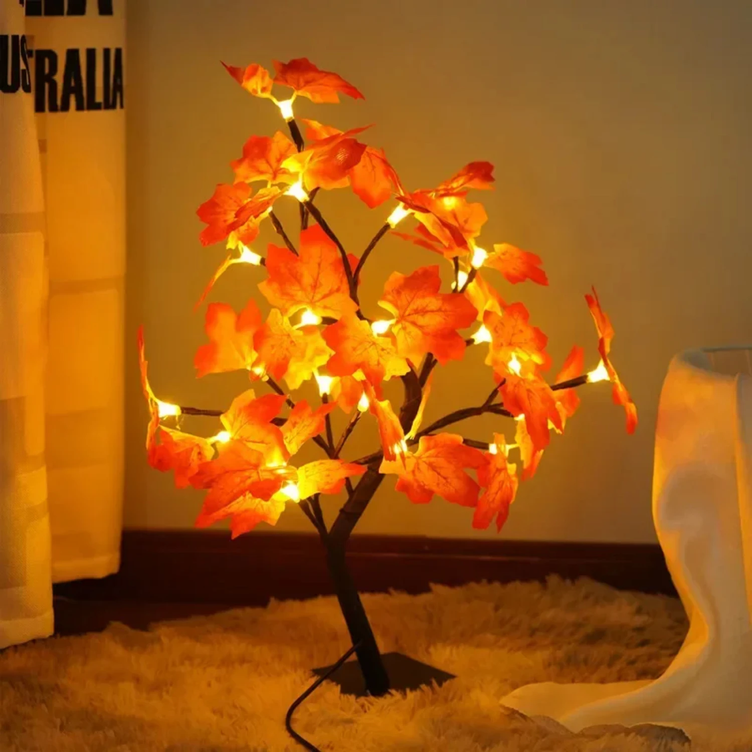 New 24 LED Fairy Flower Tree Table Lamps Maple Leaf Lamp Rose Night Light USB Operated Gifts  Wedding Party Hallowmas Decoration