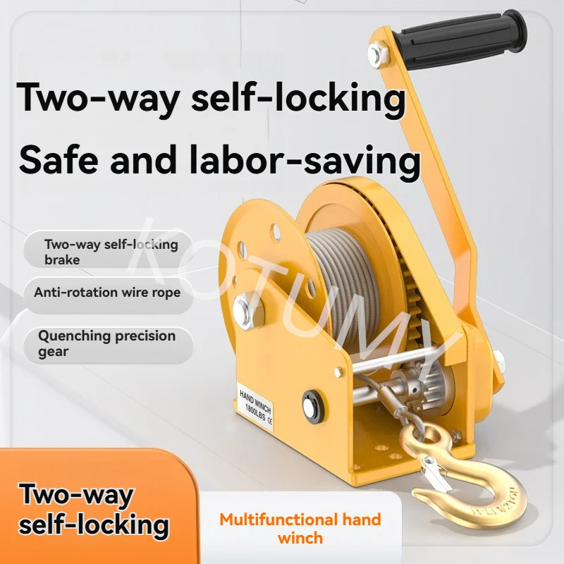 10m Hand Cranked Winch Self-locking Hand Cranked Winch 1200 Pounds 1800 Pounds Manual Traction Winch Small Hoist Crane