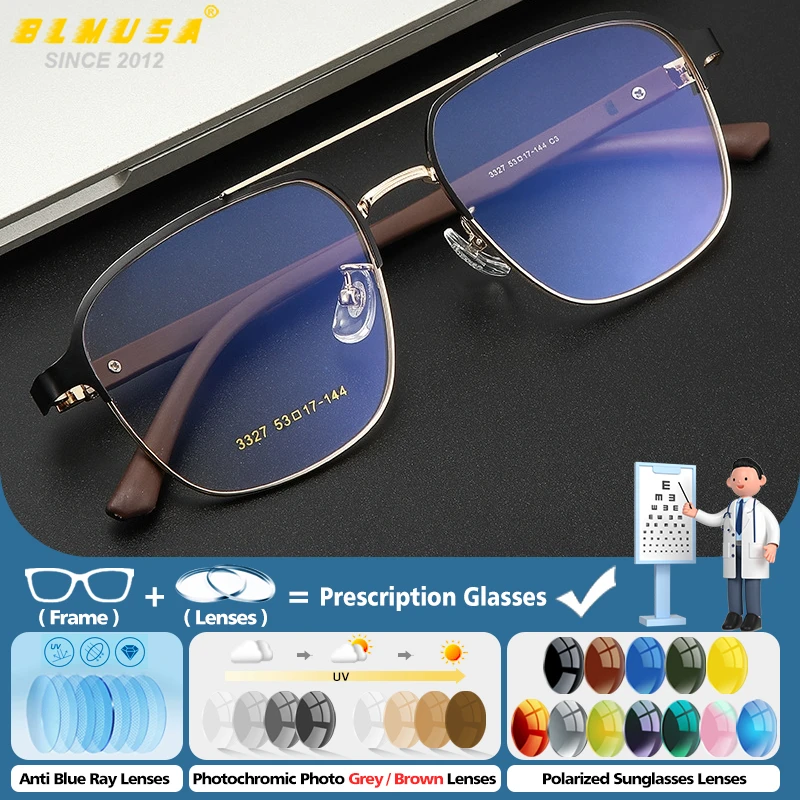 

BLMUSA Fashion Aviator Style Photochromic Prescription Glasses High Quality Men Business Anti Blue Light Progressive Eyeglasses