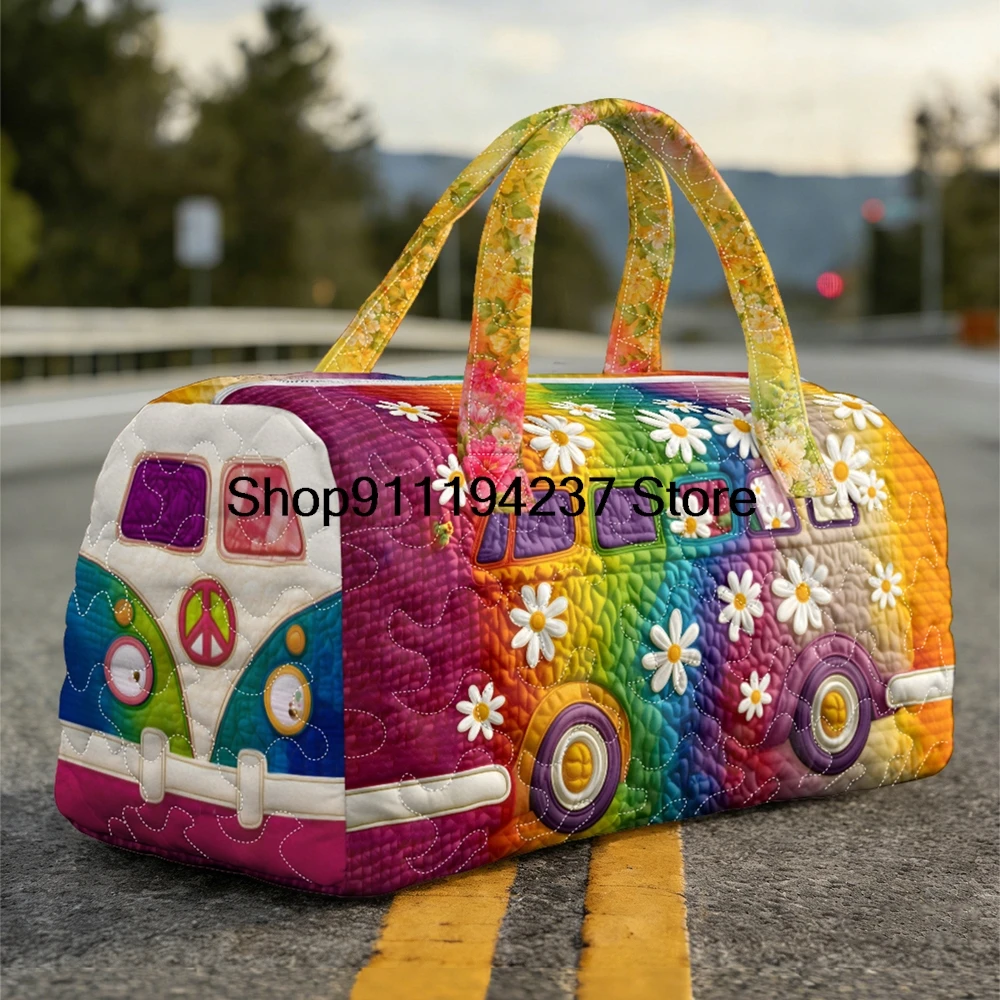 3D Bohemian Style Rainbow Daisy Print Quilted Duffle Bag Colorful Peace Travel Tote HandBag Men Women Weekender Bags