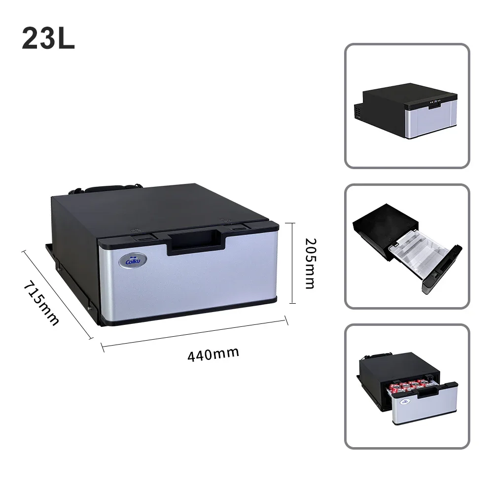 Stainless Steel Material 23 Liter Portable Drawer Fridge 12V 24V Car Freezer 220V Slide Out  Refrigerator