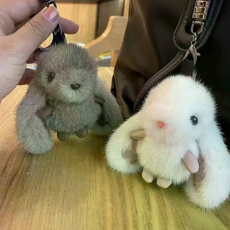 

Cute Fluffy Rabbit Keychain Ring Plush Pompon Bunny Bag Pendant For Couple Car Key Ring Jewelry Gifts