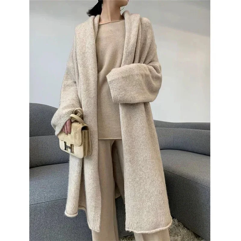 Chic Cashmere Sweater + Wide Leg Pants Women Elegant Winter Fall Business Pants Sets Ladies Streetwear Luxury Knit 2 Piece Sets