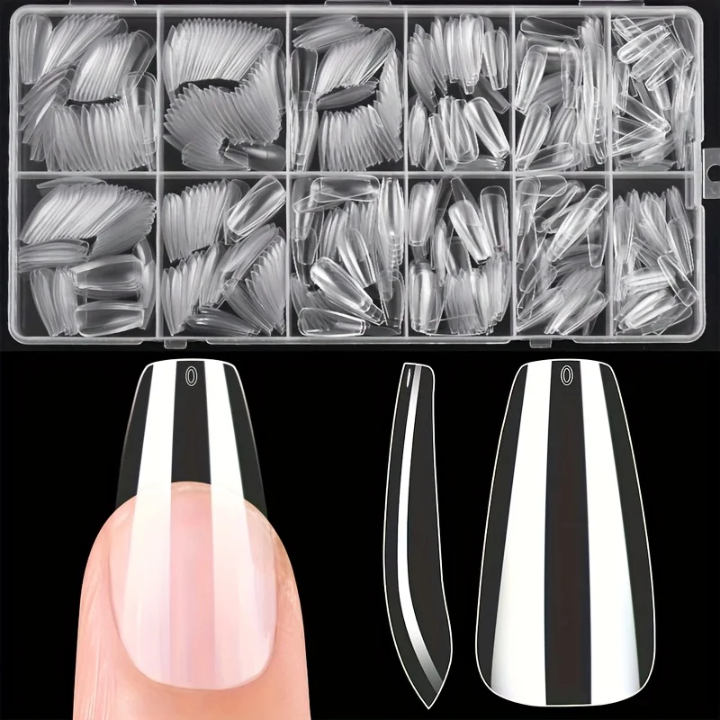 Medium Square Nail Tips, 600 Pieces of Transparent Gel Nail Tips, Full Coverage Soft Nail Tips Suitable for DIY Home Salon Gifts, Pre-Shaped Gel Press-On False Nail Tips for Nail Extension (12 Sizes)