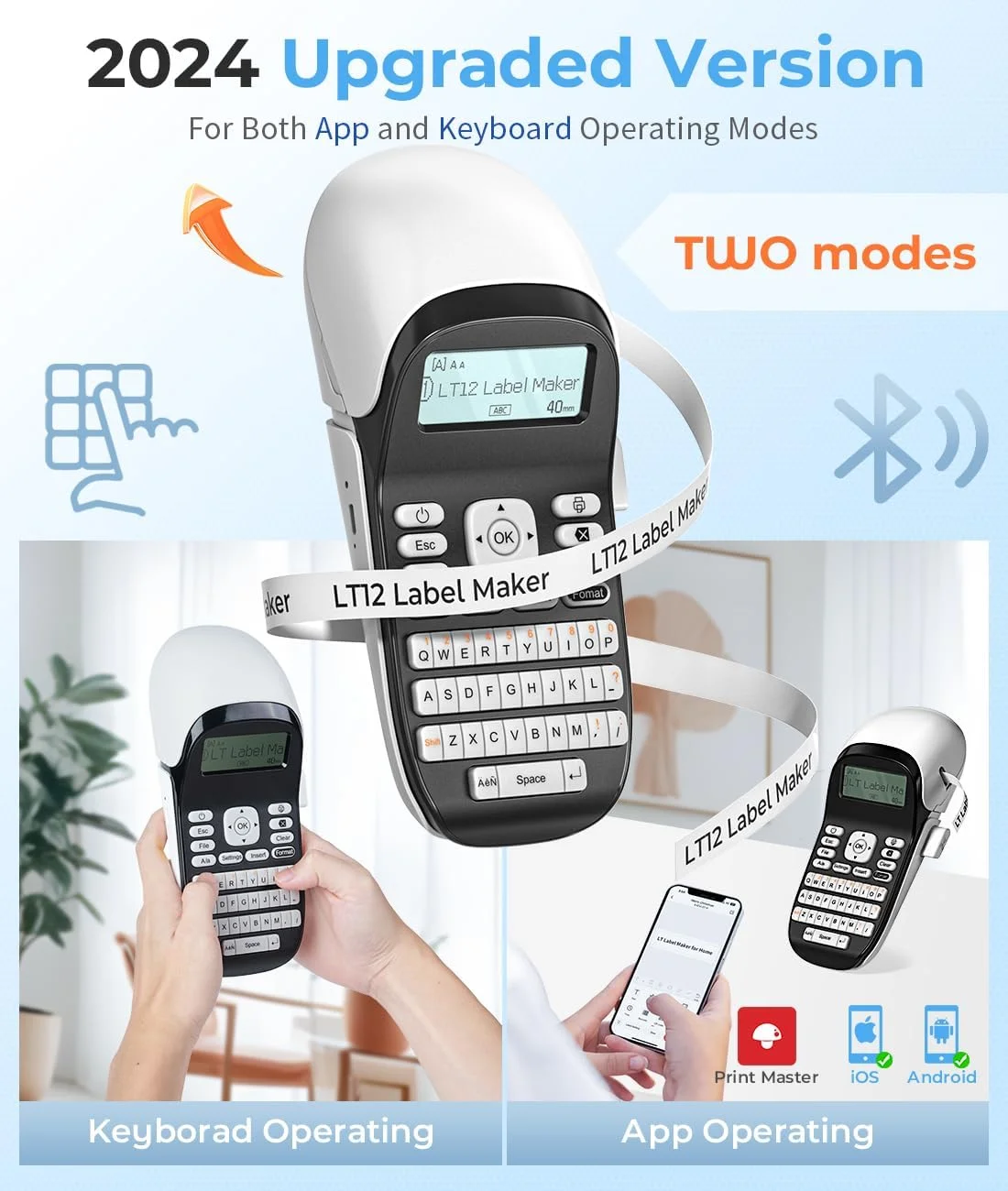 LT12 Label Maker Machine Portable Inkless Handheld Label Printer with QWERTY Keyboard