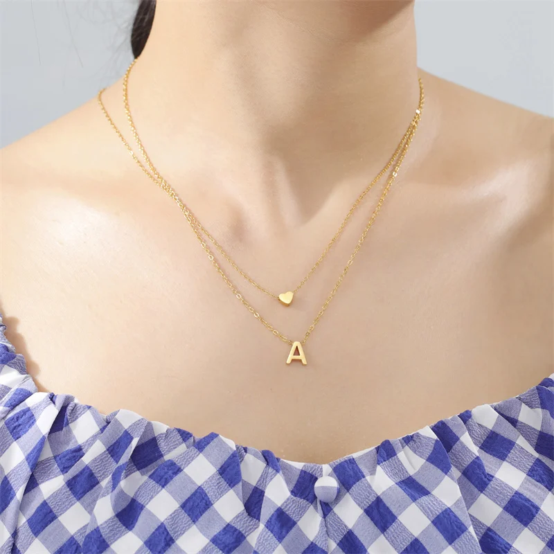 Mode Tiny Herz Initial Halskette Gold Silber Farbe Multilayer Brief Choker Halskette Für Frauen Charme Anhänger Schmuck Geschenk – Detail 5