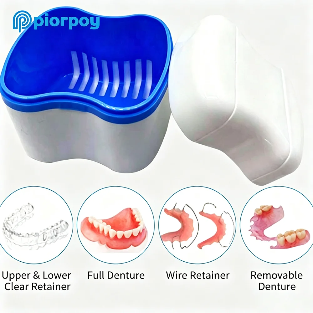 PIORPOY 1Pcs Dental Denture Packaging Box Double-Layer Full Denture Cleaning Storage Box Filter Storage Box Dentist Supplies