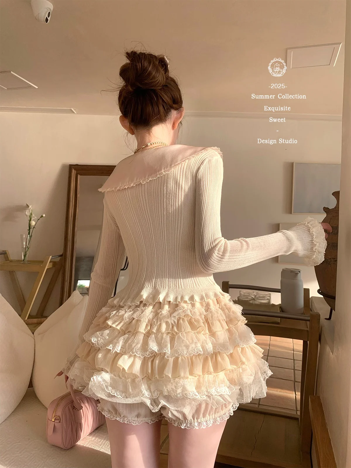 

years Cute Lace ort Skirt with Built-in Bloom orts Self-tie Belt Anti-exposure Sweet Skirt Polyester Elastic Fiber