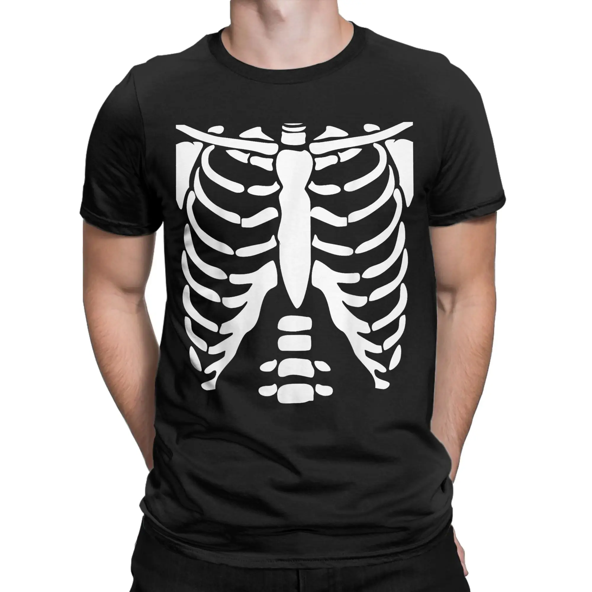 Halloween Rib cage Skeleton Anatomy T Shirt for Men 100% Cotton Vintage T-Shirts Crewneck  Tees Short Sleeve Tops Gift Idea