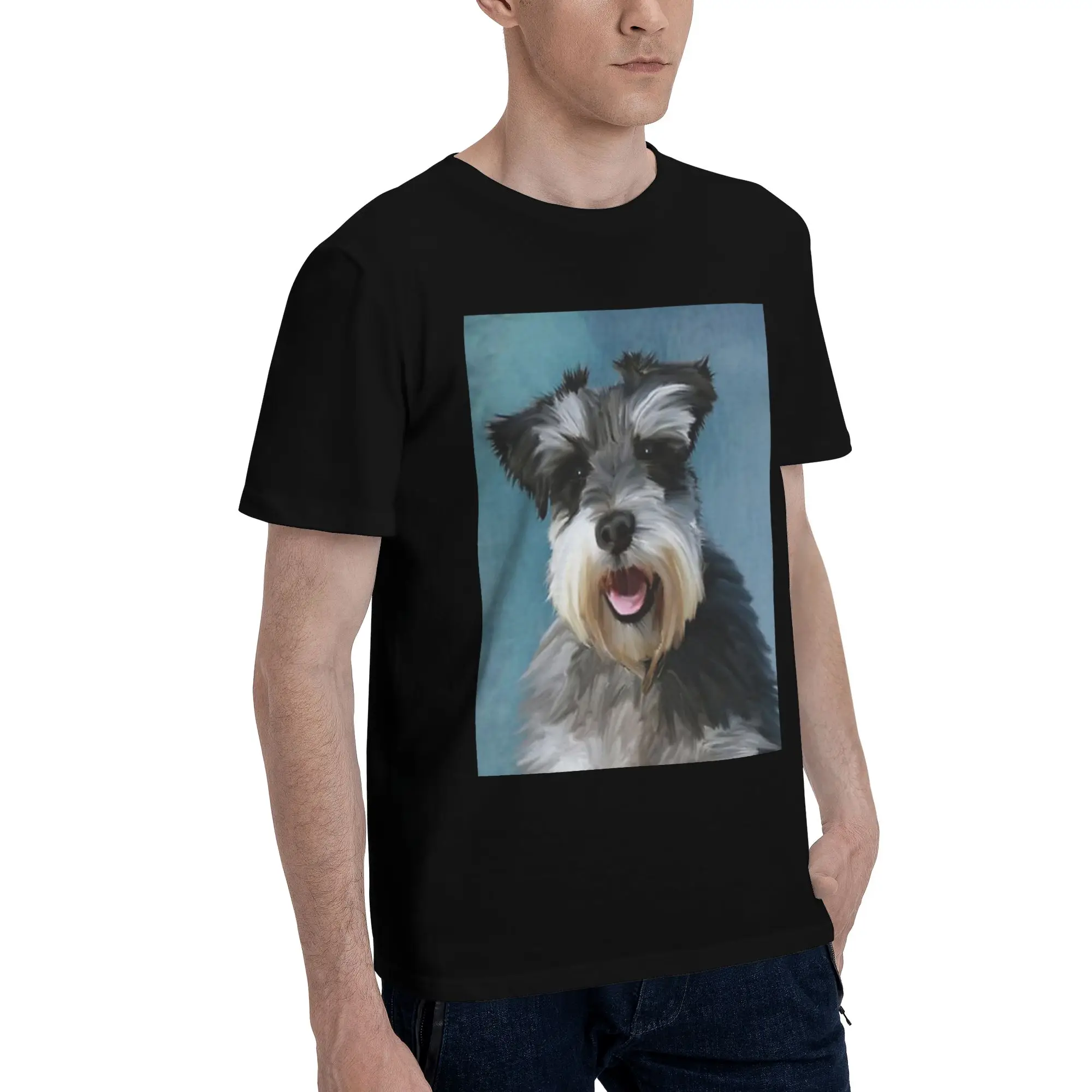 

Miniature Schnauzer Dog Water Color Art Painting Men T-Shirt Plus Size T Shirts Men's Crew Neck Cotton Tees Short Summer Male