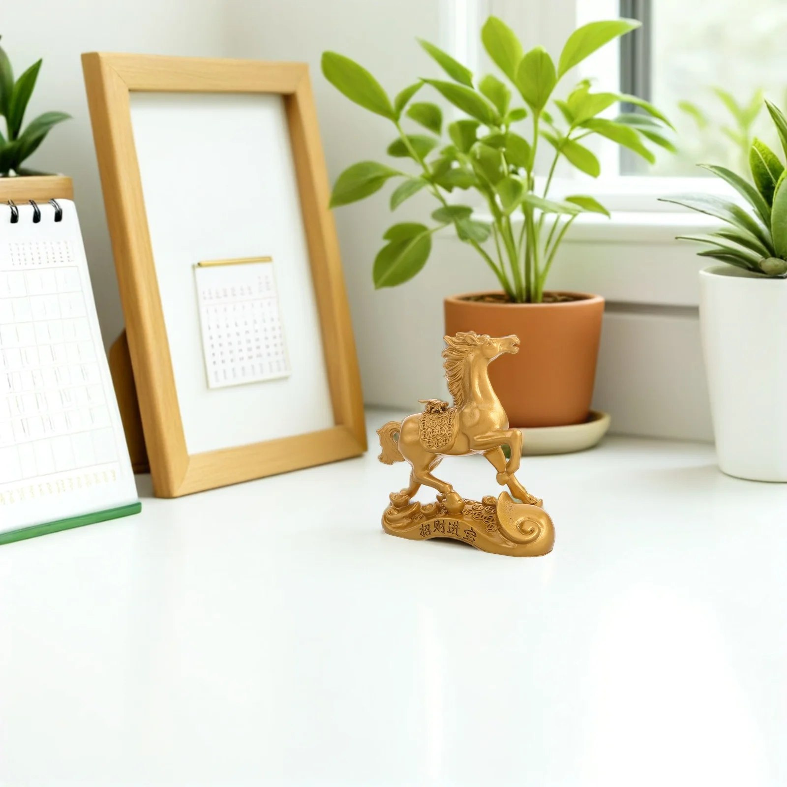 

Year of The Horse Feng Shui Decor 2026 Chinese Zodiac Horse Statue Golden Wealth Ornament for Desktop Shelf Luck Success Charm