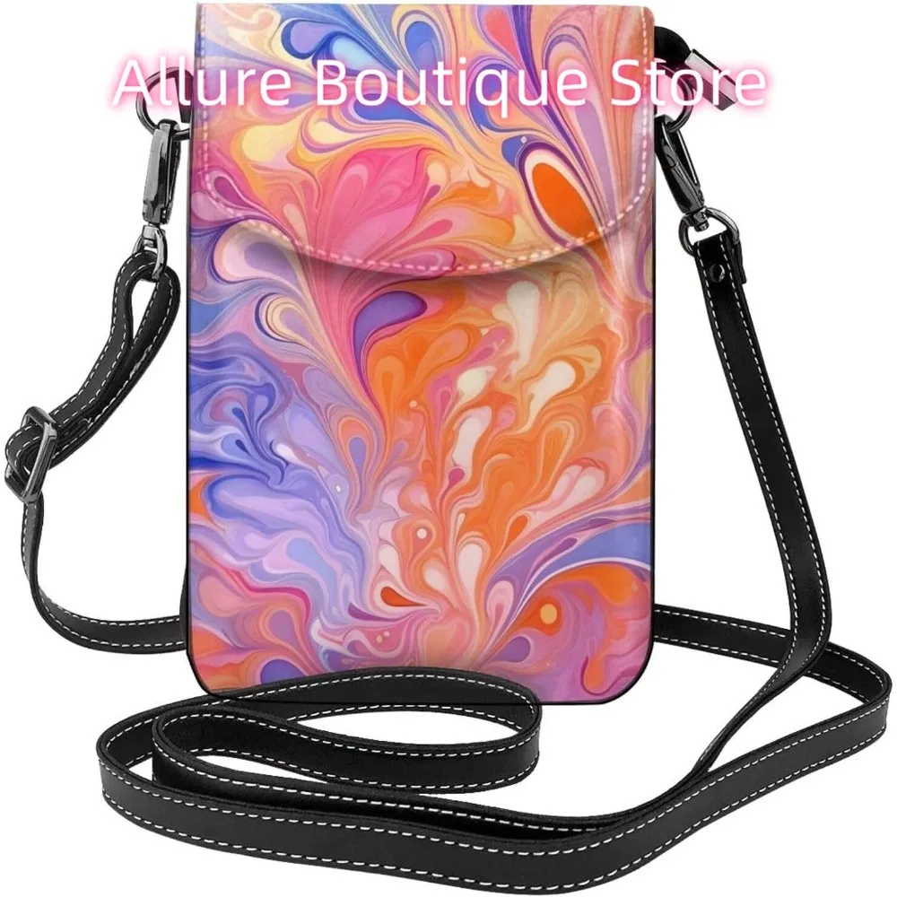 

Мраморная красочная текстурированная сумка через плечо для женщин, маленькая дорожная сумка из искусственной кожи для мобильного телефона, легкий мини-кошелек для телефона, кошелек Cro