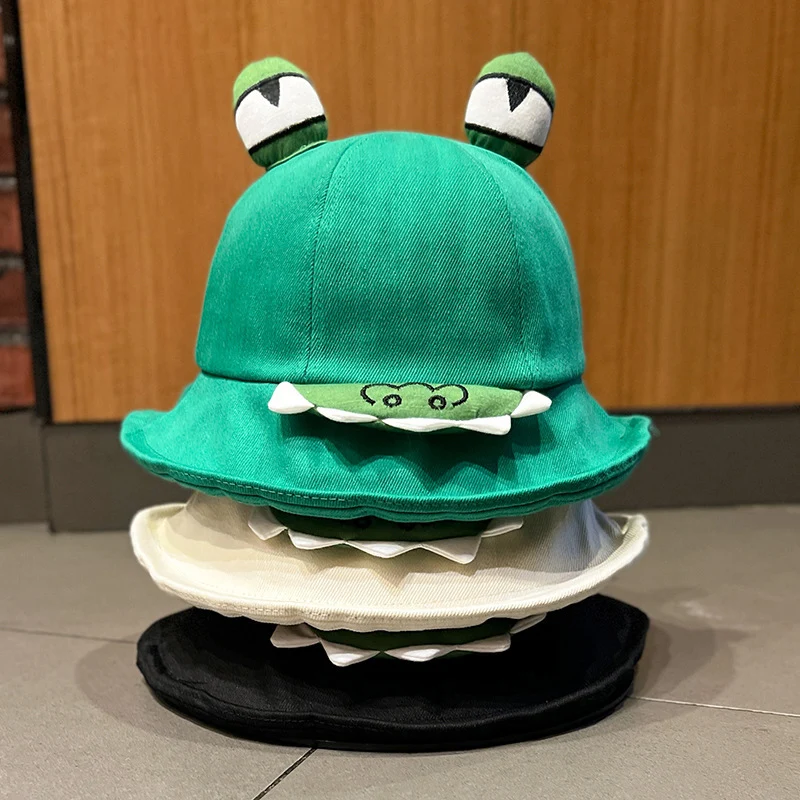 

New Funny Frog Design Bucket Cap Teenager Summer Outing Sunshade Fisherman Hat Unisex Wide Brim Sun Hat Cute Cartoon Visor Cap