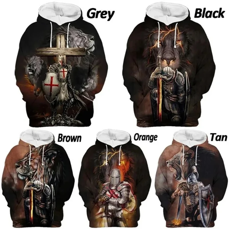 

Fashion Knights Templar 3D Printed Men Hoodies Lion Graphic Casual Street Long Sleeve Pullover Tops Sweatshirt Vintage Hooded