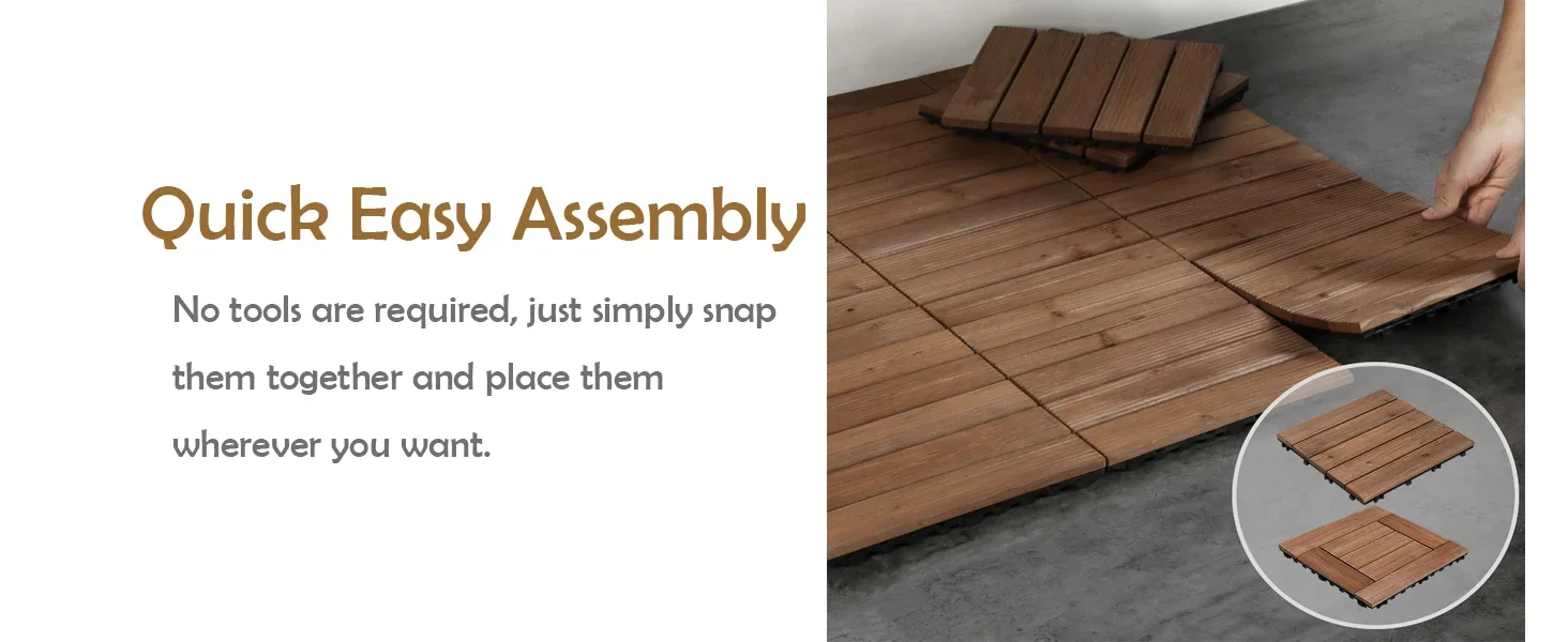 Yaheetech 27PCS Interlocking Patio Deck Tiles 12 x 12in Wood Floor Tiles Outdoor Flooring for Patio Garden Deck Poolside Brown