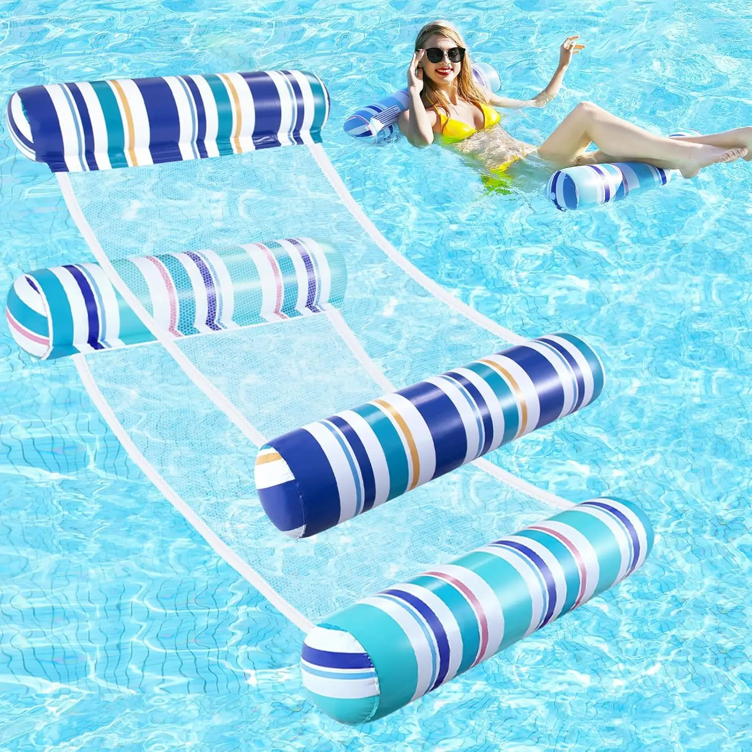 

2-Pack Inflatable Pool Floats Hammock, 4-in-1 Multi-Purpose Lounge for Adults, Heavy-Duty PVC & Mesh