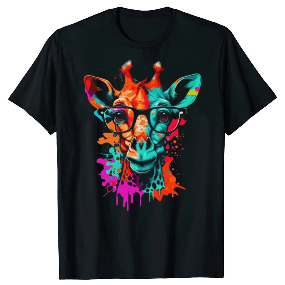 Funny Cute Giraffe Colorful Art Classic Graphic T-shirts Men Women's Fashion Casual Tshirt 100% Cotton Loose Oversized T Shirt