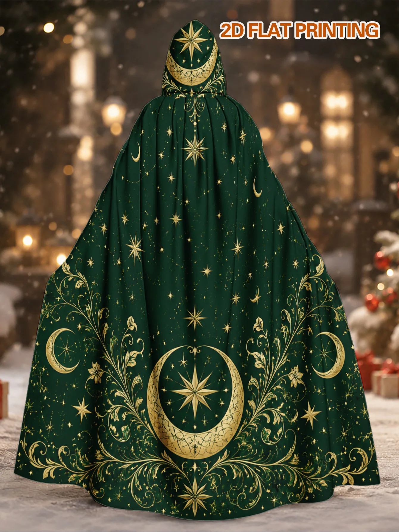 Customization 1pc, Witchy Halloween Costume Cape With Celestial Moon And Stars Elements, Polyester Material, Ideal For Fright Ni