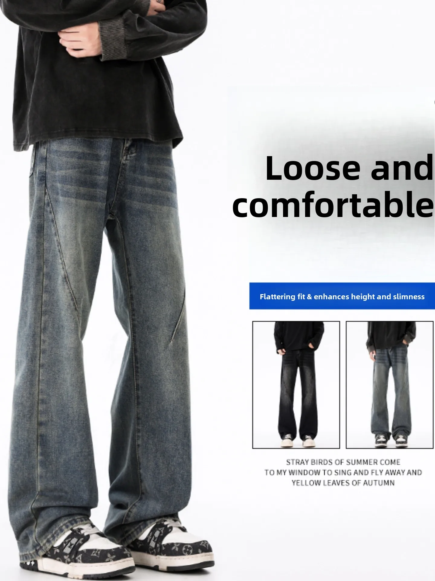 

American Sle Cleanfit Men's Jeans Knife Bootcut Pants Straight Leg Slimming Long Trousers Deconstructed Design Casual ...