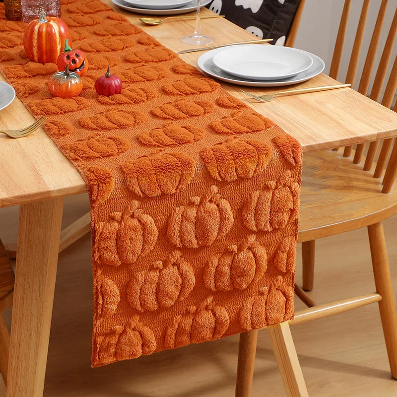 Luxury-Style Pumpkin Embroidered Black Eye-Ghost Embroidered Three-Dimensional Table Flag - Table Decoration for Parties