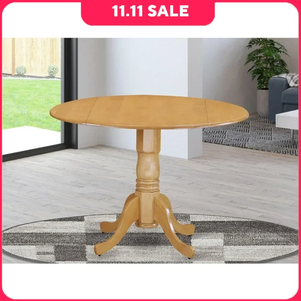 Dublin Dining Room Table - a Round kitchen Table Top with Dropleaf & Pedestal Base, 42x42 Inch, Oak