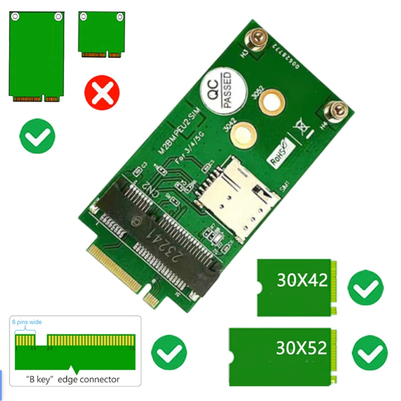 Carte mère de qualité industrielle, adaptateur technique avec fente de caractéristique, carte réseau sans fil WWAN, clé M.2 B vers MINI PCI-E 4G 5G