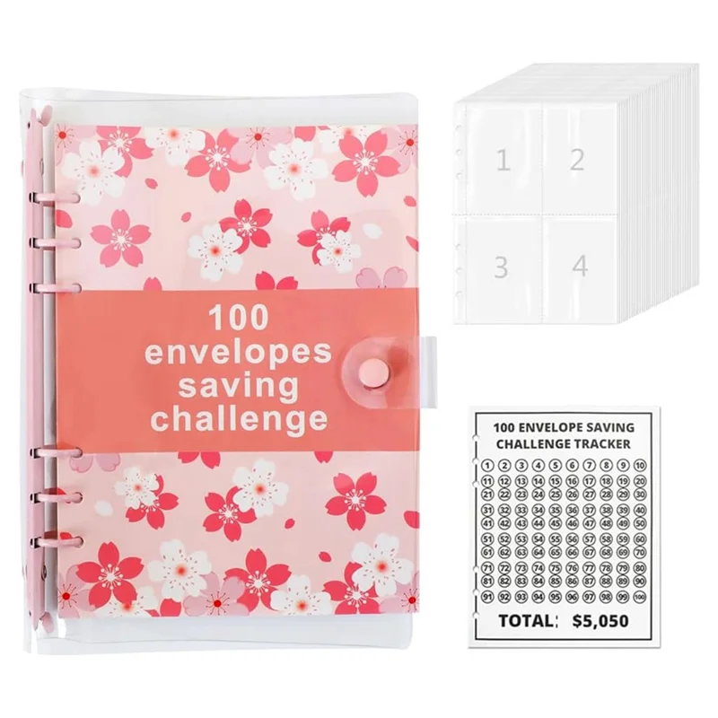 A19E-100 Envelope Challenge Binder Fun Way To Save 5,050 - Savings Challenges Binder, Budget Binder With Cash Envelopes