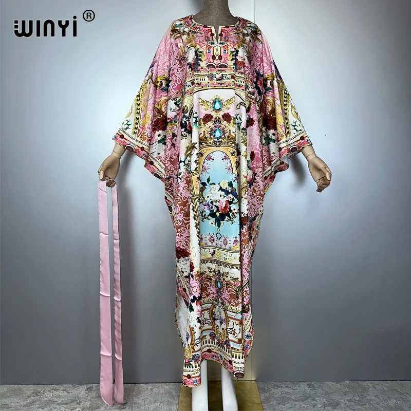 

WINYI high quality muslim's dresses for woman maxi dress Floral femme Kaftan abaya dubai luxury summer Bohemian party dress