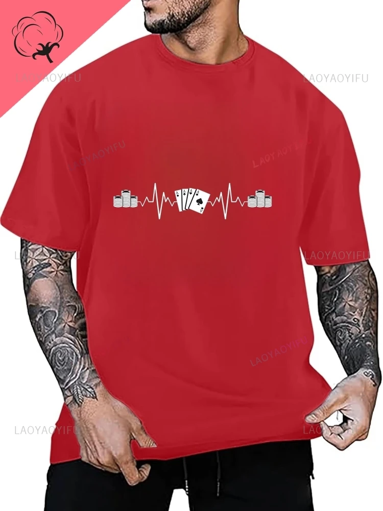 تي شيرت Heartbeat Poker، Lucky Poker المطبوع - نمط قميص عصري بأكمام قصيرة للجنسين - تي شيرت قطني كبير الحجم #5