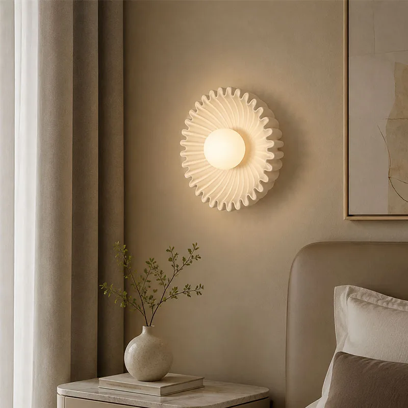 Simple Ceramic Shell Wall Lamp Cream Style Bedroom Led Bedside Lamp Bedroom Dining Counter Wall Lamp Bar Lamp Home Decoration