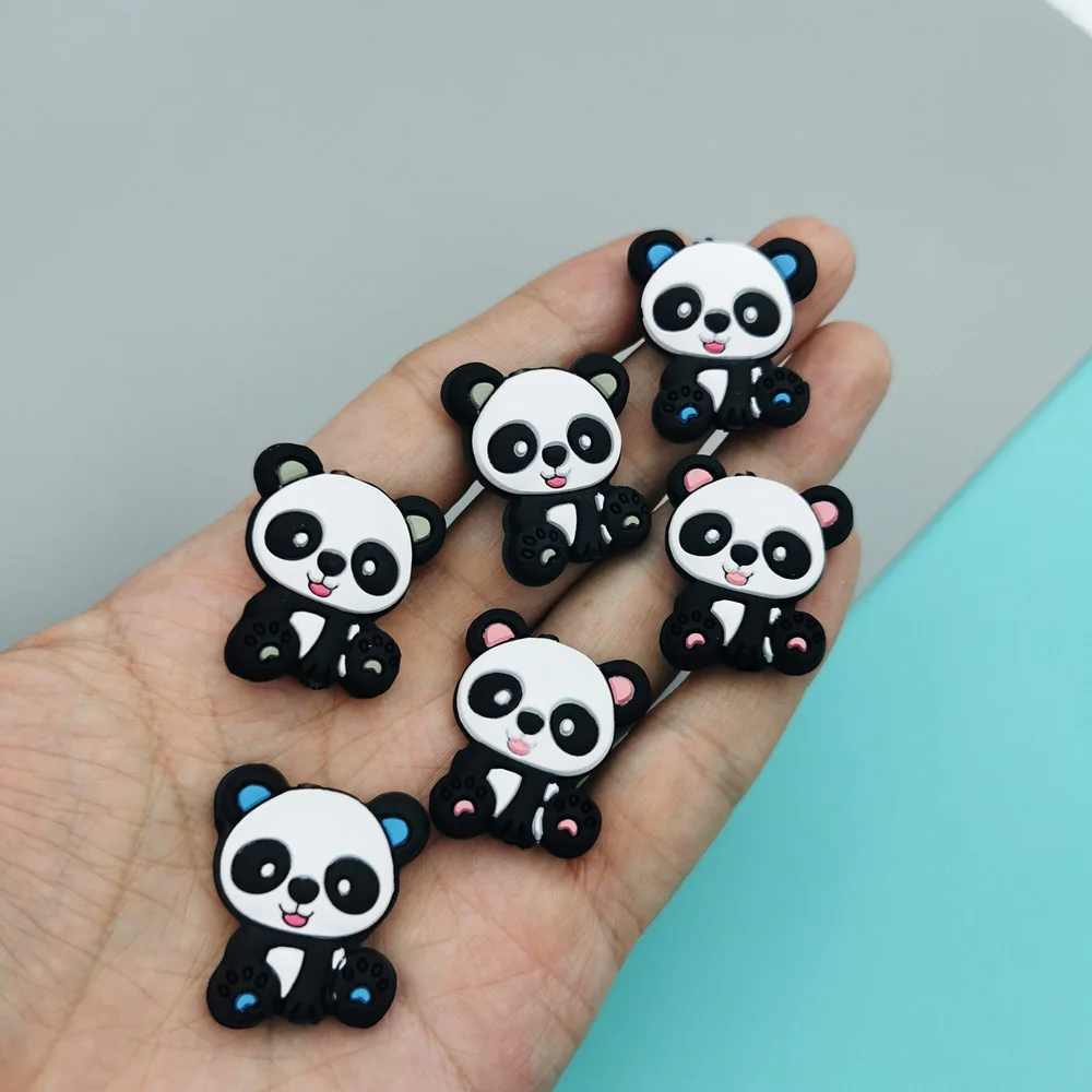 27mm 10 buah/lot manik-manik silikon Panda bayi dot tumbuh gigi rantai mainan kalung Aksesori aman kelas makanan menyusui mengunyah Kawaii