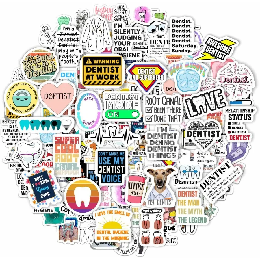 

100 Pcs Funny Dentist Stickers for Dental Office Decor Ideal for Dental Party Themes Fun Gifts for Women and Men Creative Denta