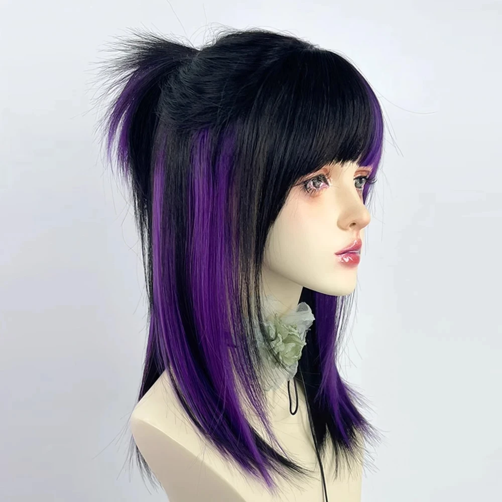 باروكة صناعية قصيرة مستقيمة مع فرقعة للنساء من الألياف المقاومة للحرارة مثالية لوليتا كوسبلاي عيد الميلاد والهالوين كاجوال جلام