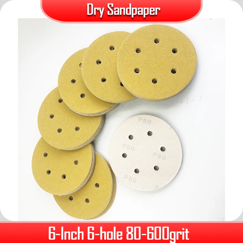 

Dry Grinding Disc 6In 6hole 150mm Sanding disc Flocking Drawn Auto Hardware Woodware Sanding Polishing Sandpaper 80-600grit