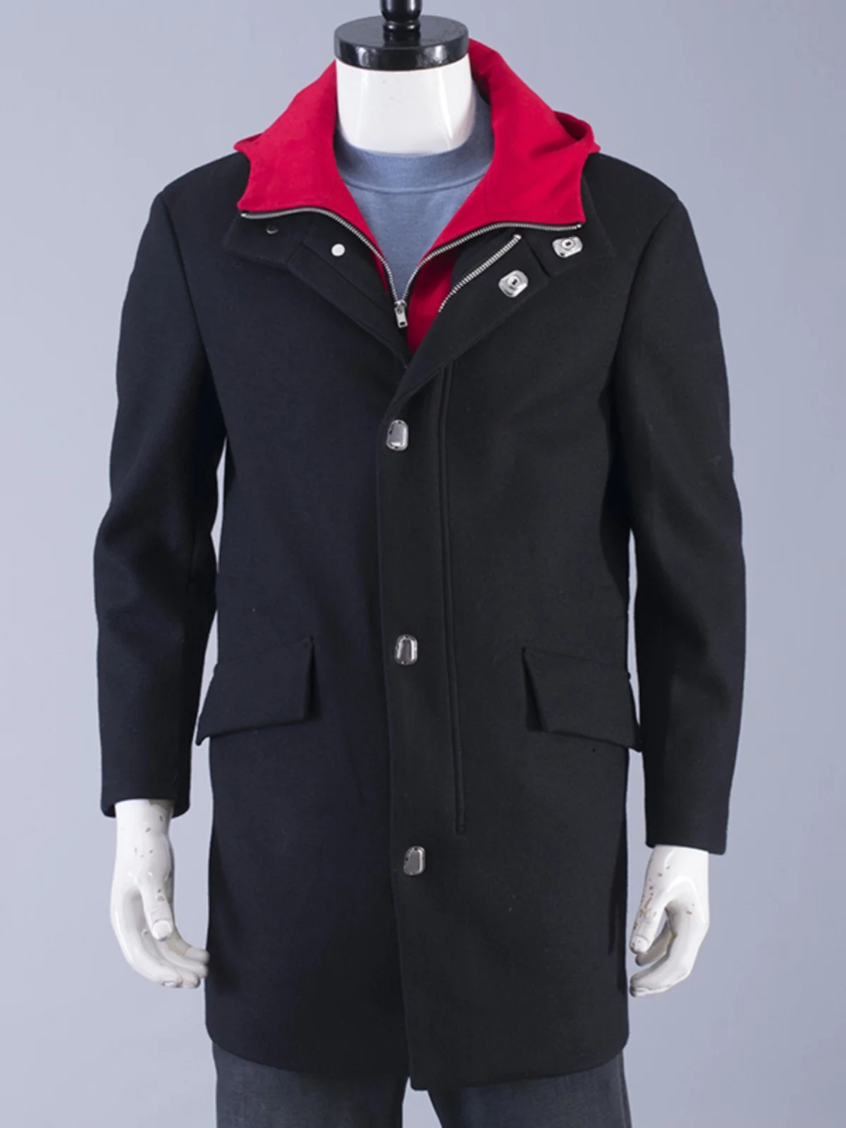 

Faionable Men's Removeable Hat Mid-Length Woolen Coat Casual Urban Sle Winter Outerwear Polyester Wool Cotton Blend