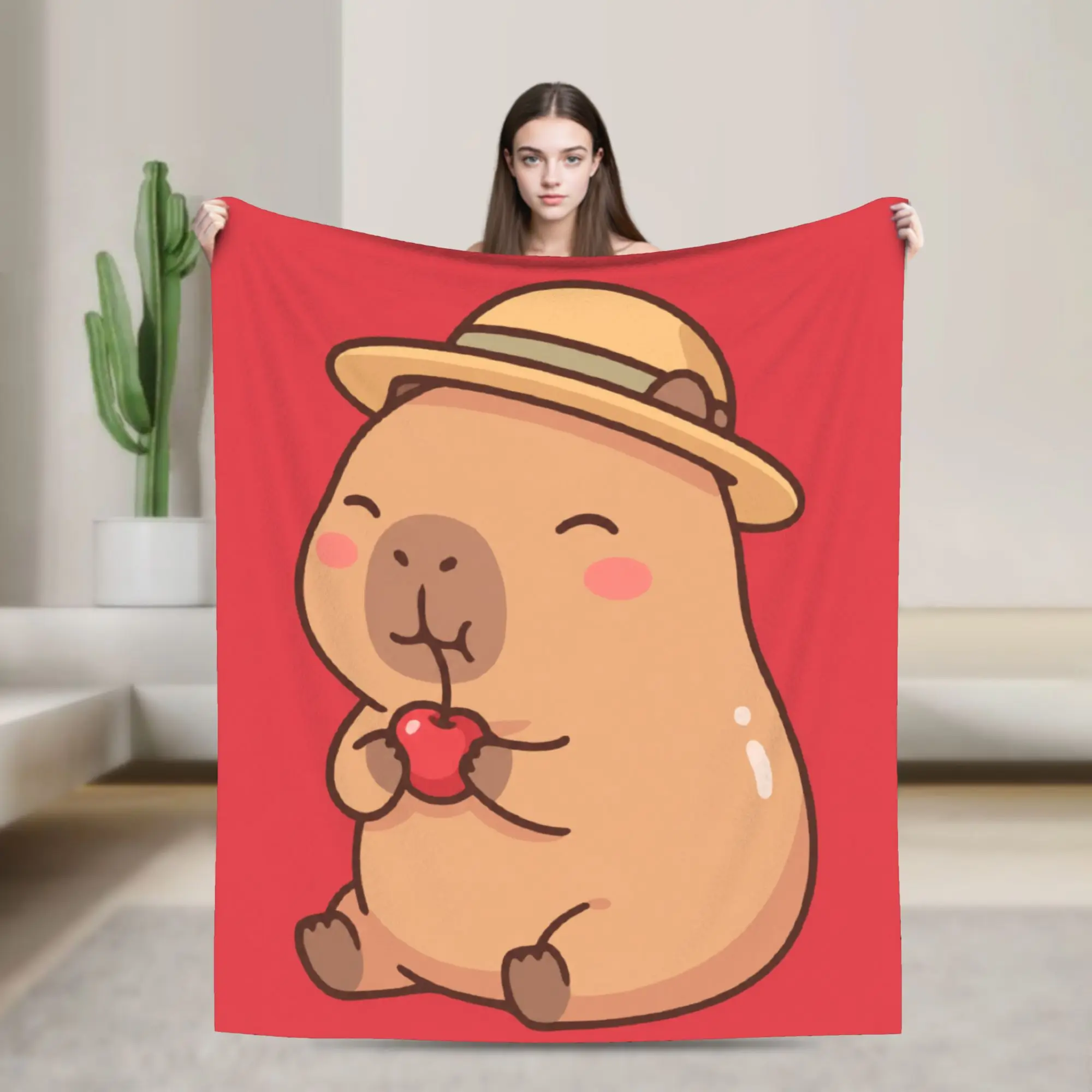 Soft Blankets Camping Capybara Watermelon Cute Manga Throw Blanket  Flannel Bedspread For Couch Chair Sofa Bed Cover