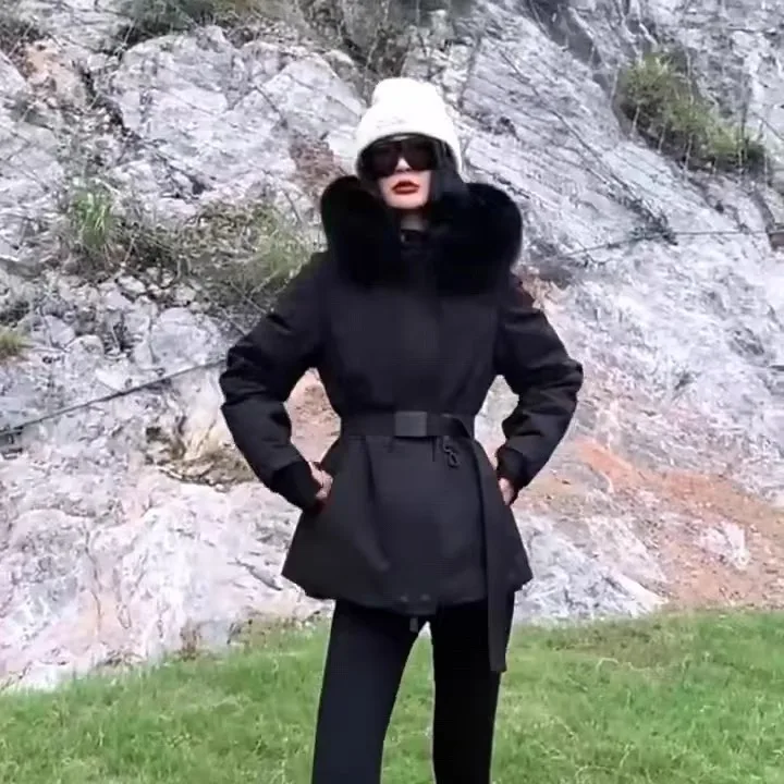 

Женская парка с меховым капюшоном Thiened, пуховая куртка Jaet, зимняя уличная лыжная одежда, комплект одежды 2024, новинка Sle White Du down