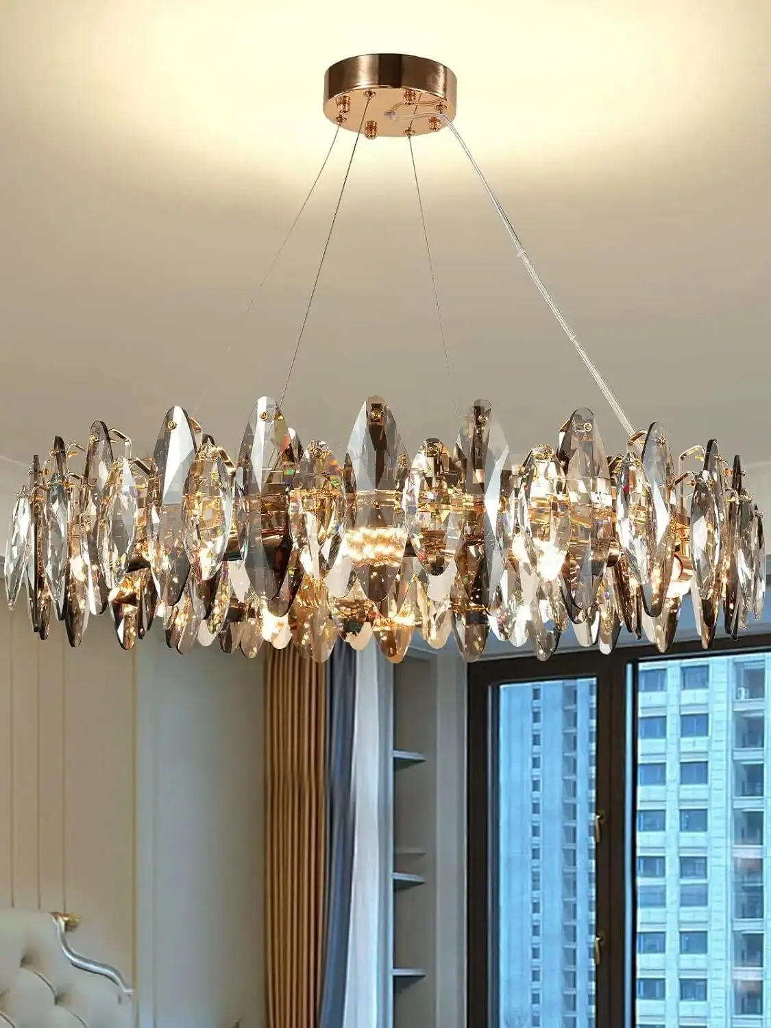Moderne kristallen kroonluchter, ronde kristallen hanglamp voor slaapkamer, woonkamer, eetkamer, restaurant - afbeelding 2