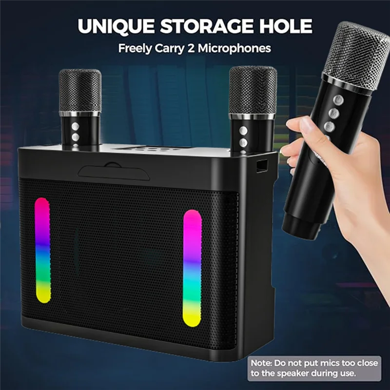 

ELECT-Family Party Портативный беспроводной Bluetooth сабвуфер динамик красочный свет караоке-машина с 2 микрофонами стерео