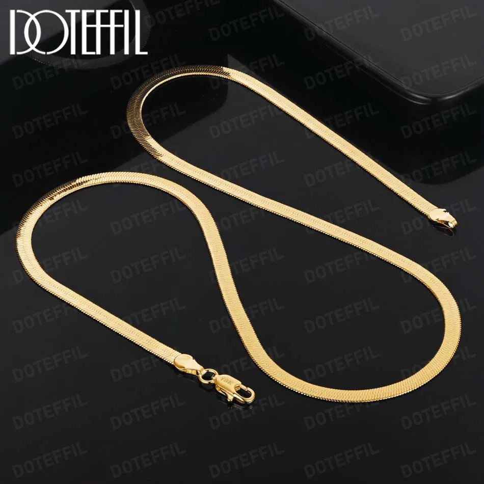 

DOTEFFIL 18K Gold 4MM Flat Chain Necklace for Women Luxury Fine Jewelry Wedding Gift Choker Clavicle