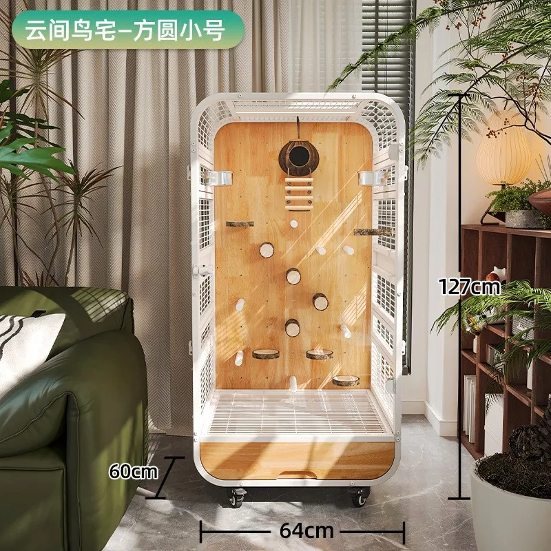 

Большая клетка для попугая, вилла, подвижная клетка для птиц из массива дерева, кованое железо, панорамная солнцезащитная мобильная клетка для птиц