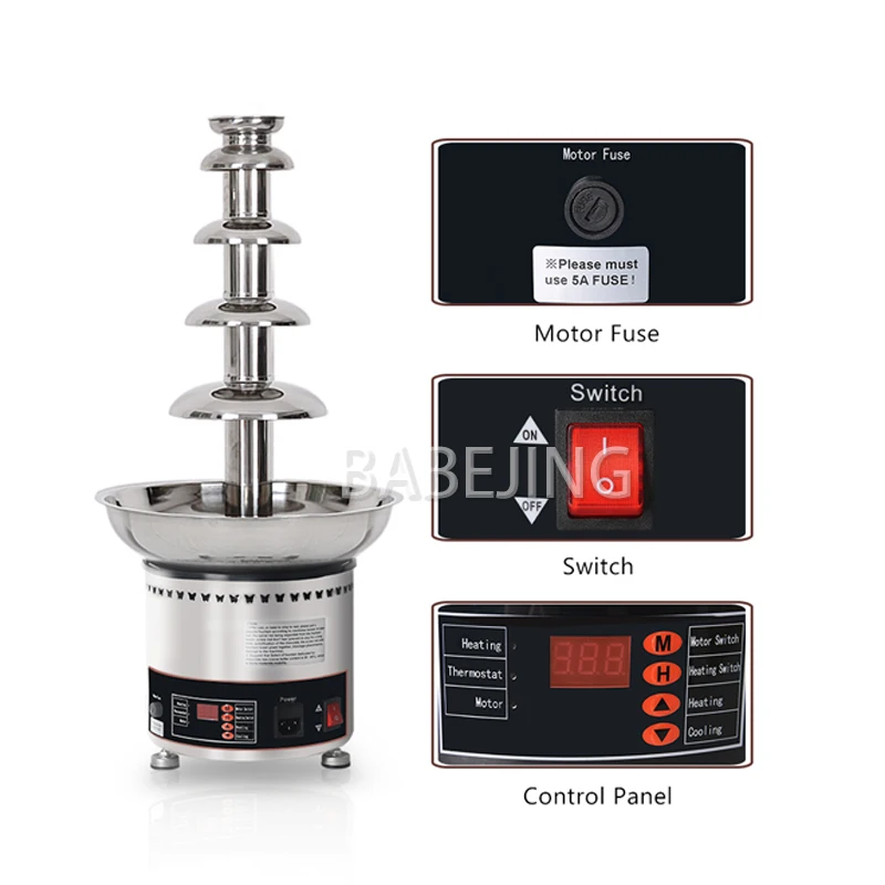 Commercial Chocolate Fondue Fountain Machine Stainless Steel Melting Dispenser for Hotel Buffet Use