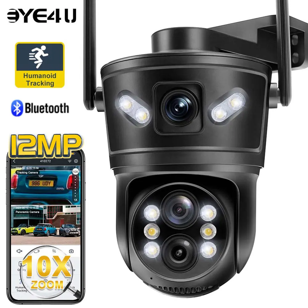 6K 12MP WiFi Camera Outdoor 10X Zoom Three Lens Dual Screen 8MP Security Cam Auto Tracking CCTV Video Surveillance PTZ Cameras