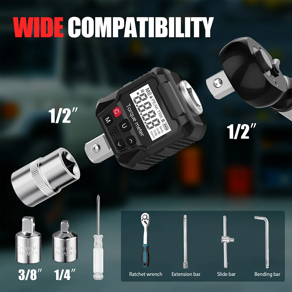 Digital Torque Adapter Kit Multi Unit Conversion for Wrench Buzzer Alarm LED Indicator Portable Torque Tester 17-340Nm